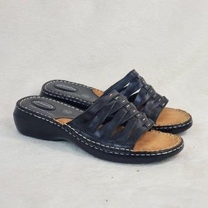 Dr. Scholl's Black Leather Strappy Low Platform Slip-On Sandals Size 9M